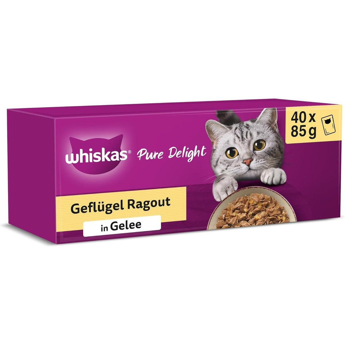 Whiskas 1 x nat kattenvoer Ragout gevogelte, keuze uit gelei, 40 x 85 g (1 verpakking), hoogwaardig natvoer voor volwassen katten, in 40 portiezakjes – whiskas
