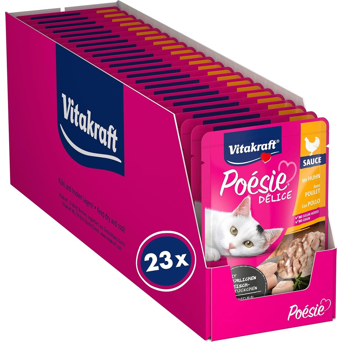 Vitakraft Poésie Deli Sauce Natvoer voor katten, kattenvoer in zakjes, 23 x 85 g, kip – Vitakraft