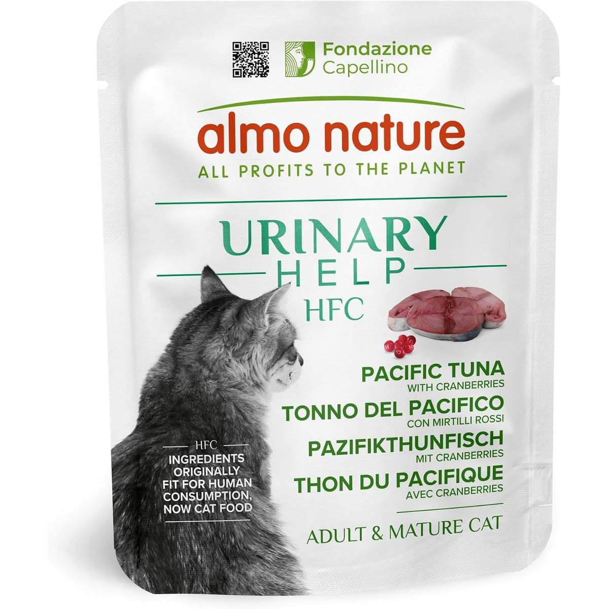 Almo Nature HFC Urinary Help Natvoer voor katten, ondersteuning voor de urinewegen, Pacifische tonijn en veenbessen, Human Grade, monoproteïne, glutenvrij, 24 x 50 g – almo nature