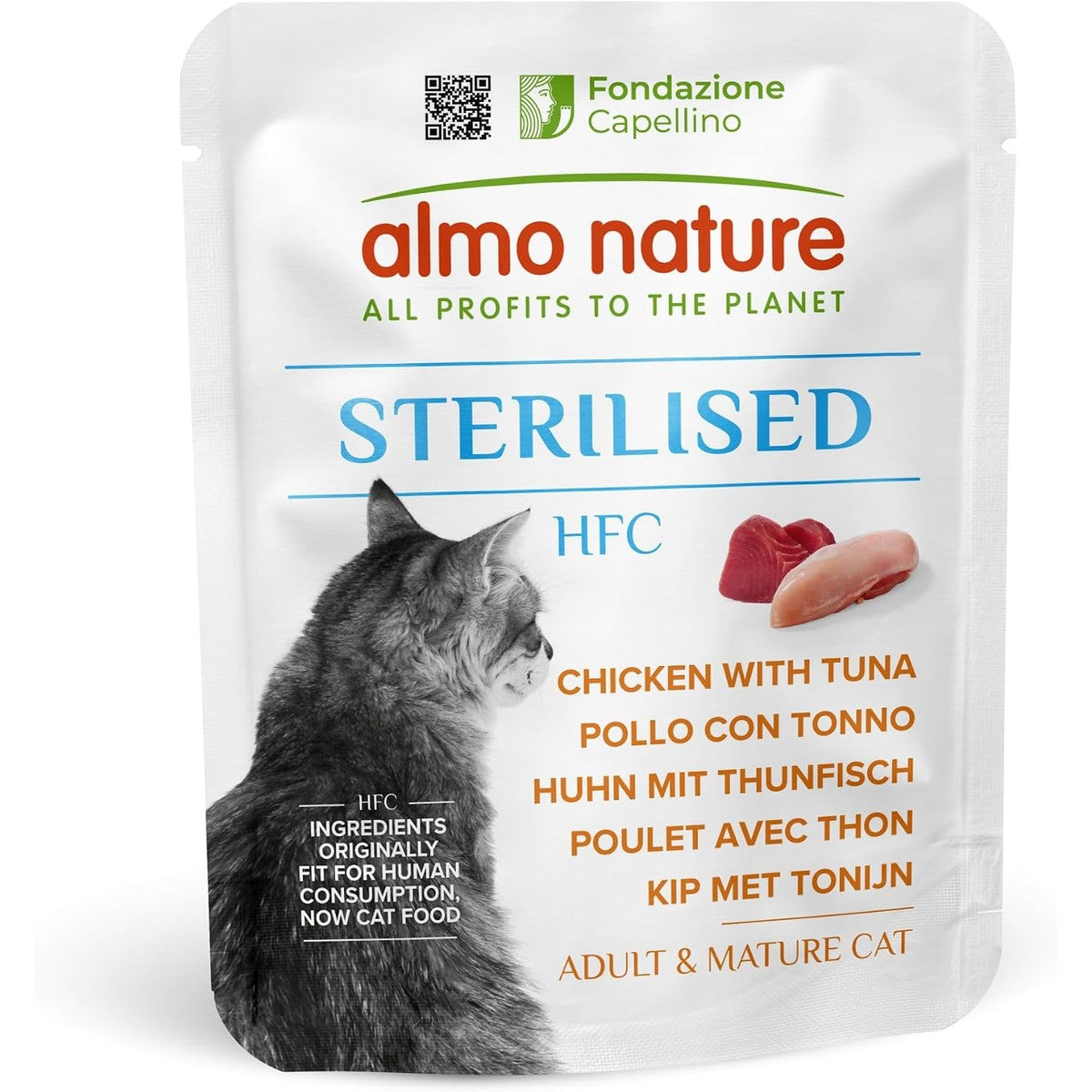Almo Nature HFC Functional Sterilised Natvoer voor volwassen katten, kip met tonijn, 24 zakjes van 50 g – almo nature