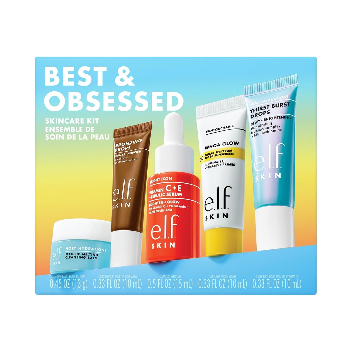e.l.f. Skin Best & Obsessed Skincare Kit, make-up remover in reisformaat, zonbescherming en whitening serums voor een stralende huid, veganistisch en dierproefvrij – e.l.f.