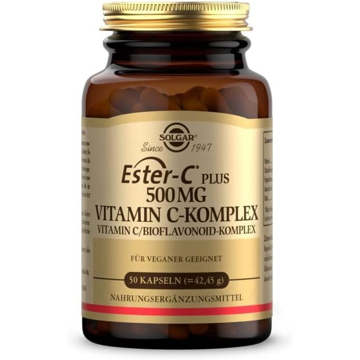 SOLGAR® Ester-C Plus (500 mg) - Vitamine C-complex met gepatenteerde Ester-C®, citrus bioflavonoïden, acerola-extract, rozenbottelpoeder en rotin - 50 veganistische capsules – SOLGAR