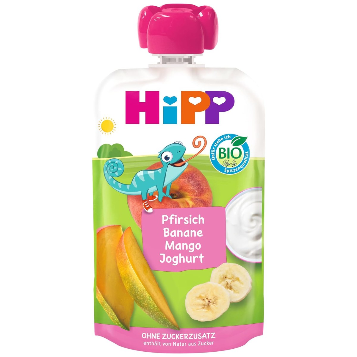 HiPP Perzik Banaan Mango met yoghurt, knijpen vanaf 1 jaar, 8 x 100 g – HiPP