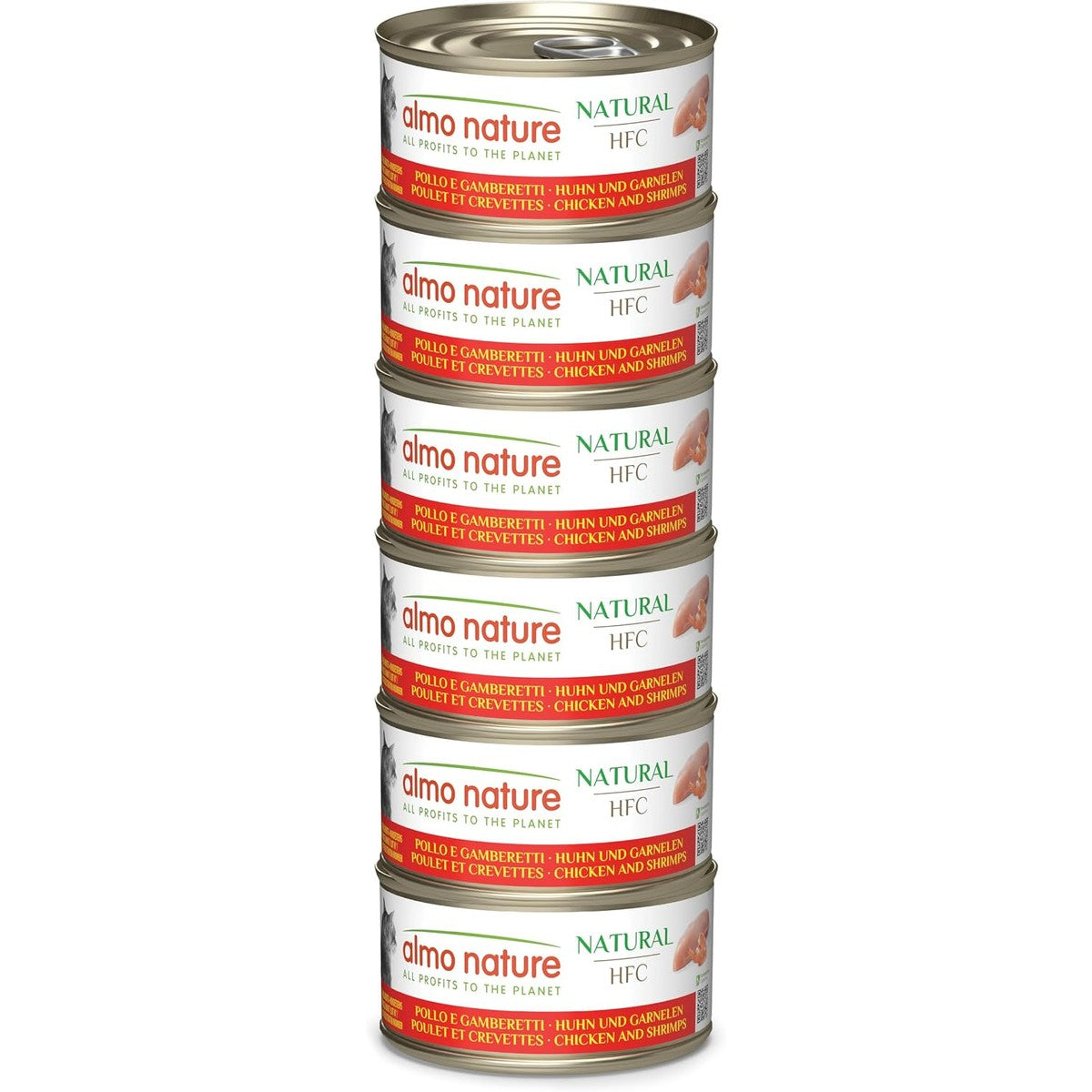 Almo Nature HFC Natural Natvoer voor volwassen katten, kip & garnalen, Human Grade, glutenvrij, 6 x 70 g – almo nature