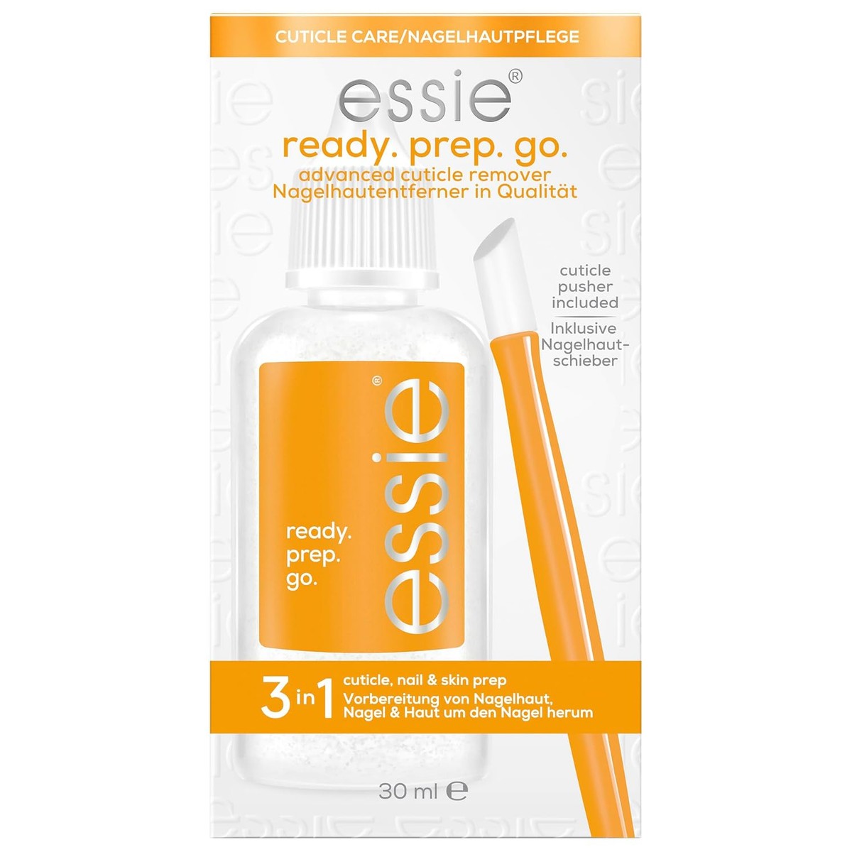 Essie ready.prep.go. Professionele 3-in-1 nagelverzorgingsset met nagelriemverwijderaar en herbruikbare nagelriemduwer voor perfecte nagels, 30 ml – essie