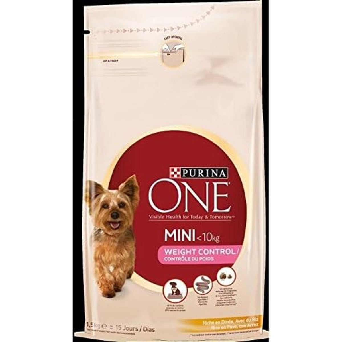 Purina One Mini gewichtscontrole - rijk aan kalkoen met rijst - 1,5 kg — droogvoer voor kleine honden (1-10 kg) met lage activiteit of overgewicht — 6 stuks – PURINA ONE