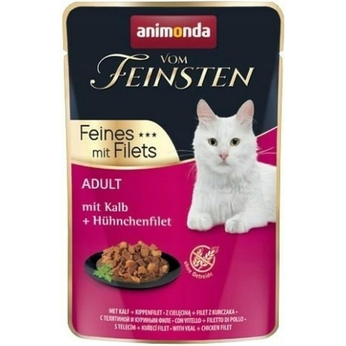 animonda vom Feinsten Met filets, kattenvoer nat met kalf + kippenfilet, 18 portiezakjes (18 x 85 g), graanvrij kattenvoer zonder suiker, met vlezige ingrediënten – animonda Vom Feinsten