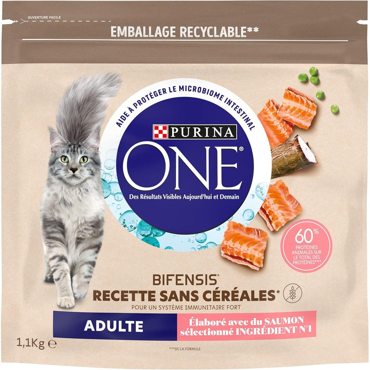 PURINA ONE Bifensis zonder granen | Droogvoer met zalm voor volwassen katten | zak van 1,1 kg – PURINA ONE