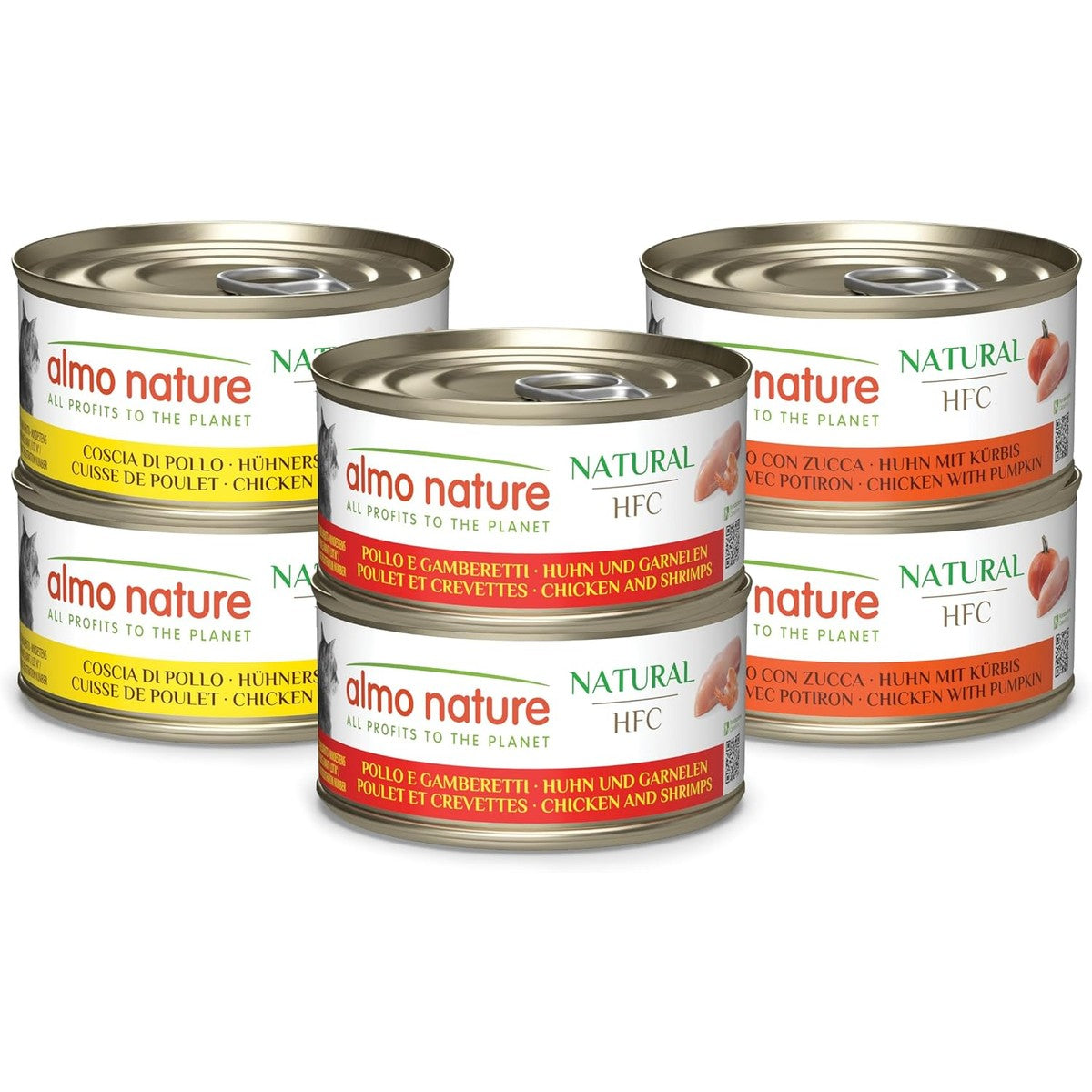 Almo Nature HFC Natural Natvoer voor katten, gesorteerde recepten met kip, 6 x 70 g – almo nature