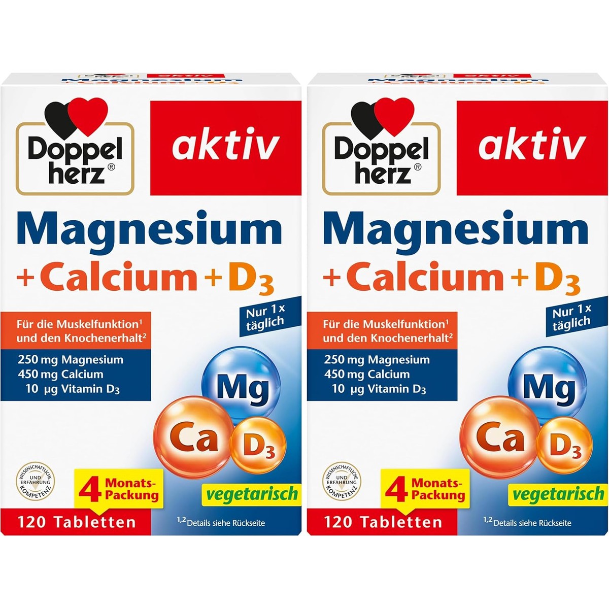 Doppelherz Magnesium + Calcium + D3 - Magnesium als bijdrage aan de spierfunctie en het behoud van normale botten - 120 tabletten (verpakking van 2) – Doppelherz