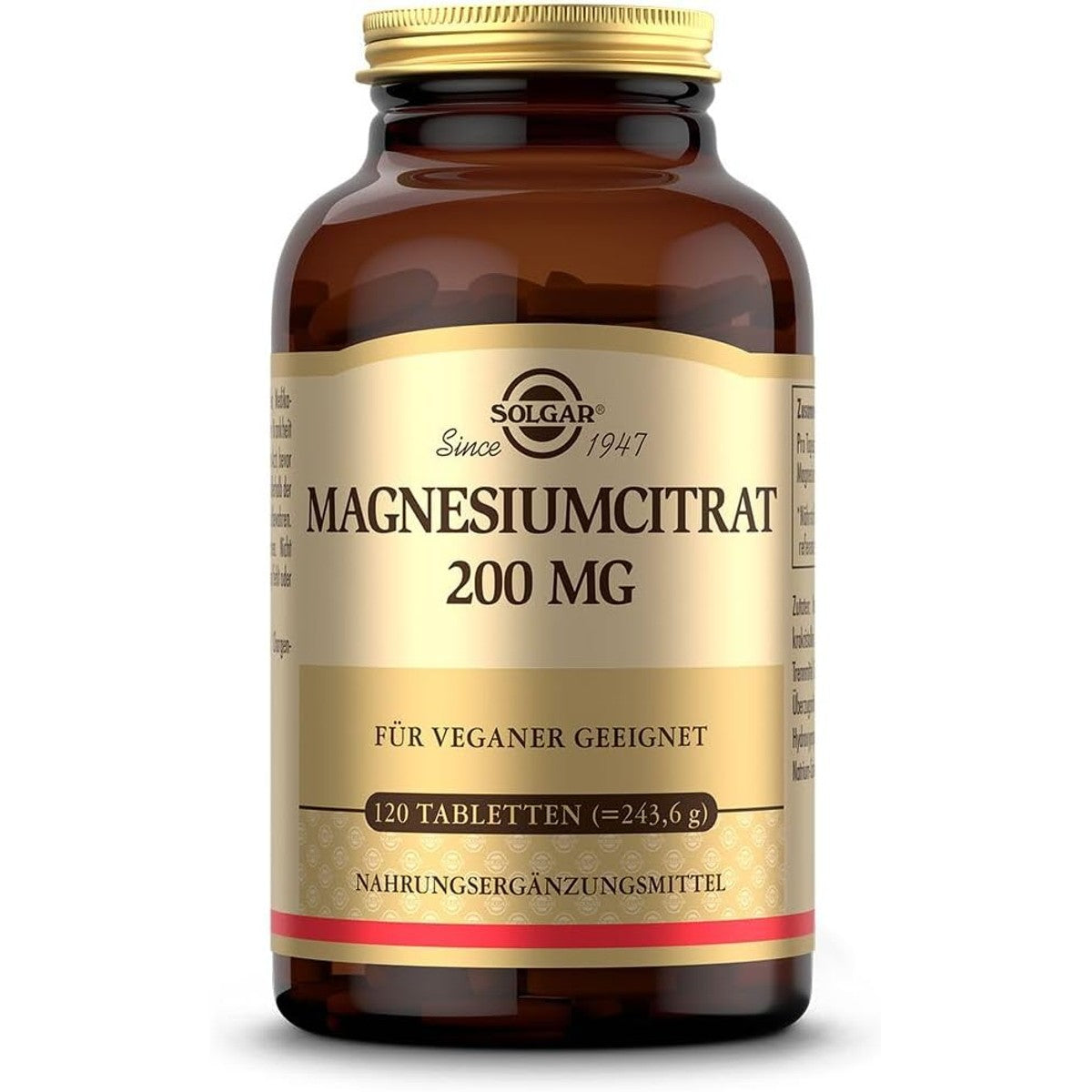 SOLGAR Magnesiumcitraat 200 mg | Voor energie, psyche en spieren | Hoge biologische beschikbaarheid | 120 veganistische tabletten – SOLGAR
