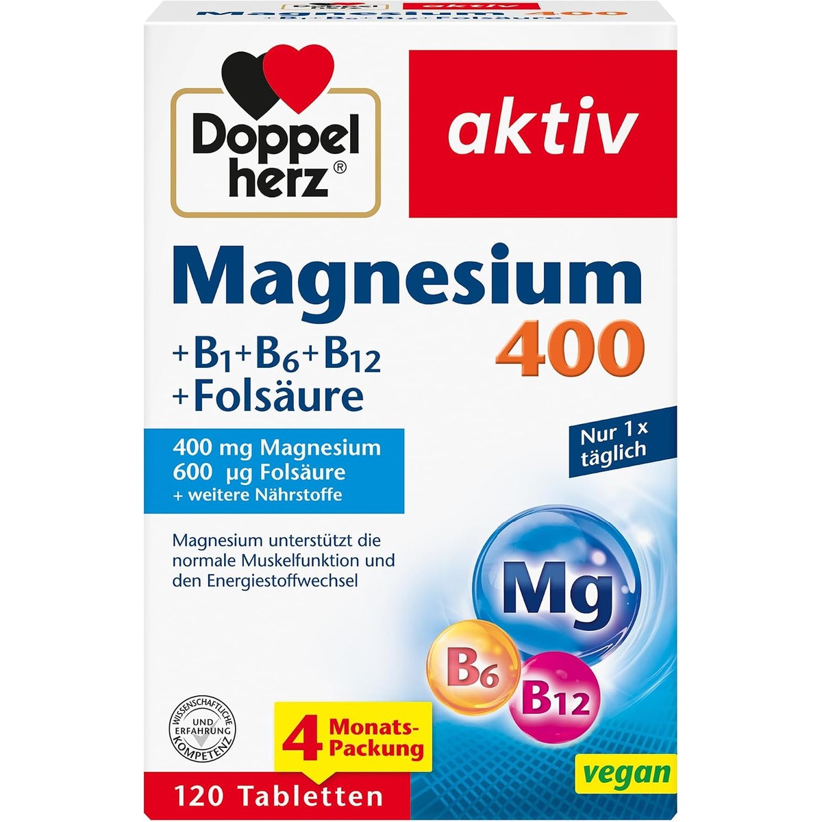 Doppelherz Magnesium 400 + B1 + B6 + B12 + foliumzuur – Doppelherz