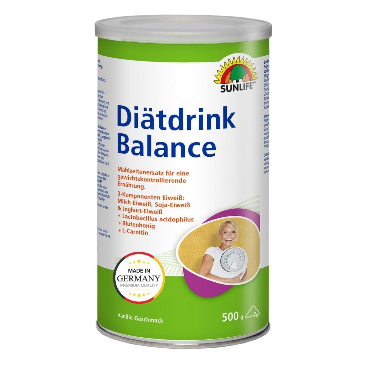SUNLIFE Drinkmaaltijd poeder 1 x 500 g - caloriearme maaltijdvervanging met 3-componenten eiwit & L-carnitine - vloeibare voeding vervangt tot 2 hoofdmaaltijden - eiwitdrank met magnesium en zink – Sunlife