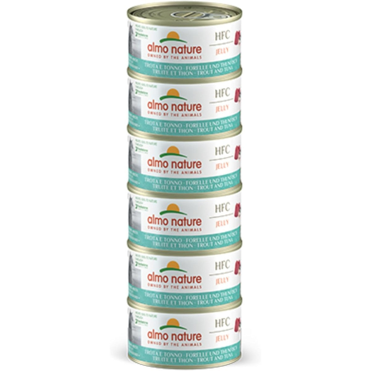 Almo Nature HFC Jelly Natvoer voor volwassen katten, forel en tonijn, Human Grade, glutenvrij, 6 x 70 g – almo nature