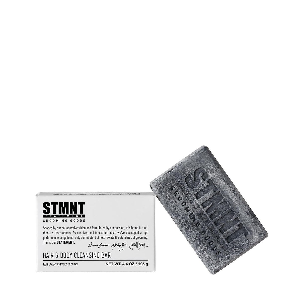 STMNT STATEMENT GROOMING GOODS Hair & Body Cleansing Bar 125 g | Hydraterende formule met actieve kool | Ideaal voor reizen | Vrij van SLS-sulfaten