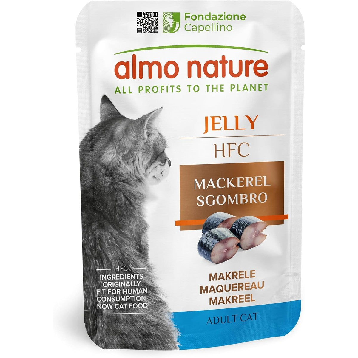 Almo Nature HFC Jelly Natvoer voor volwassenen en katten, makreel, human grade, glutenvrij, monoproteïne, 55 g (24 stuks) – almo nature