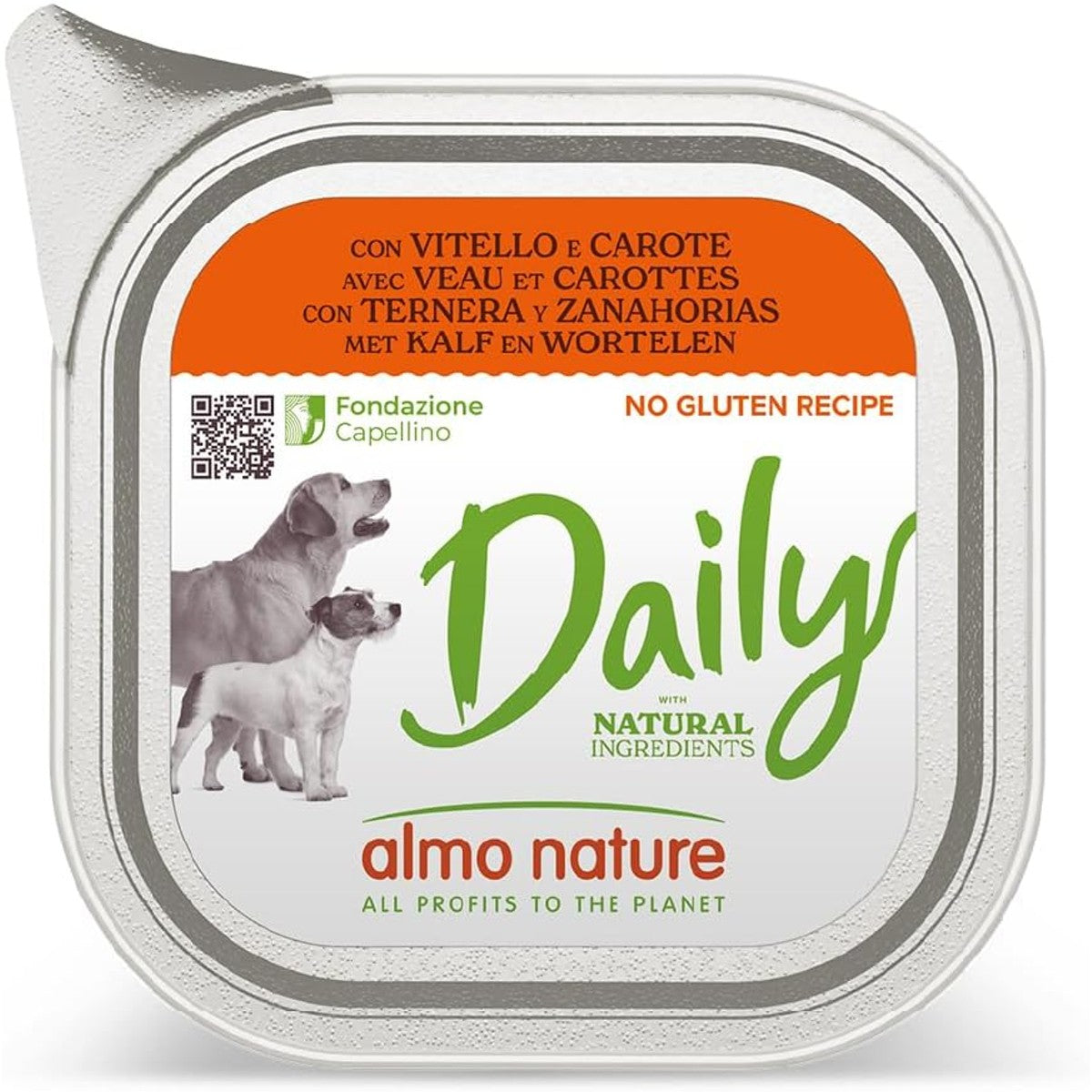 Almo Nature Daily Natvoer voor honden met kalf en wortelen, zonder gluten, verpakking van 32 stuks (32 x 100 g) – almo nature