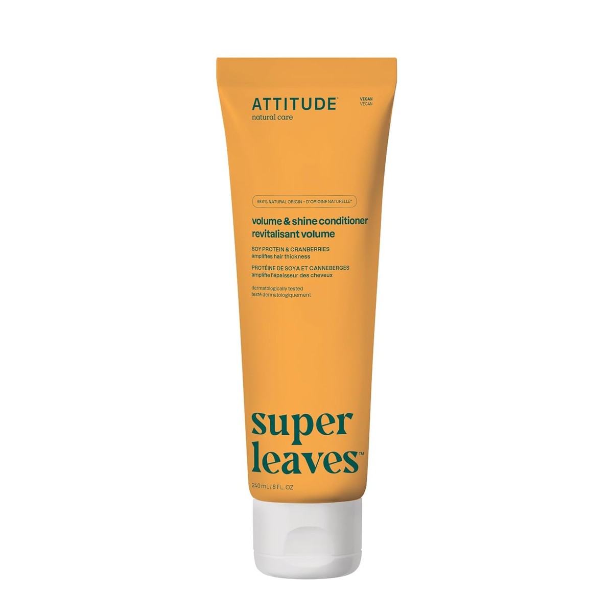 ATTITUDE Volume and Shine Hair Conditioner, voor dun haar, natuurlijke afgeleide ingrediënten, veganistische ontwarmers, dermatologisch getest, soy-proteïne en veenbessen, 240 ml – ATTITUDE