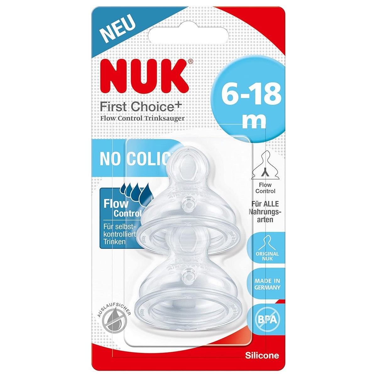 NUK First Choice+ Flow Control Drinkzuiger 6-18 maanden, 2 stuks – NUK