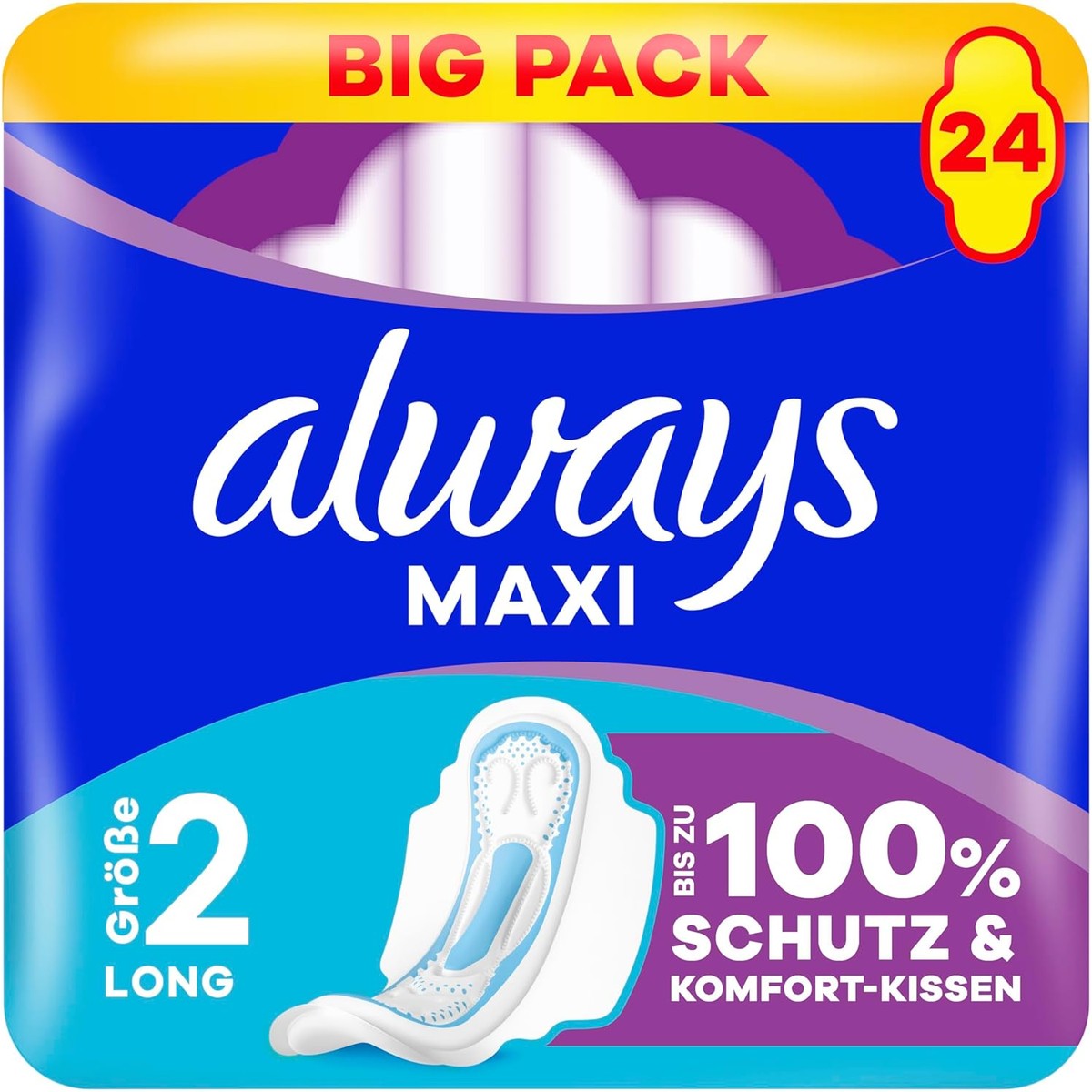 Always Maxi maandverband maat 2 lang met vleugels 24 stuks – Always