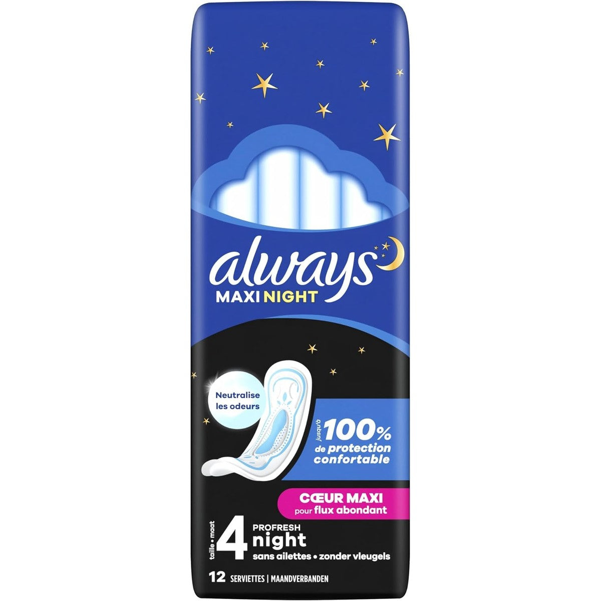 Always Maxi Night ProFresh Banden zonder Vleugel, 12 Stuk – Always