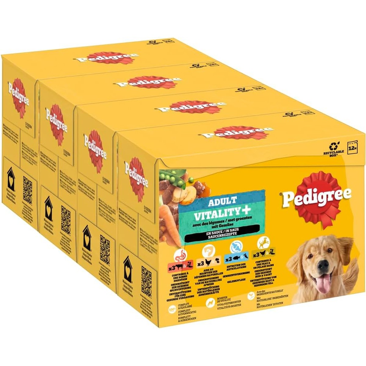 Pedigree Dogcare Vitality+ hondenvoer chunks in saus Adult 4 x 12 x 85 g