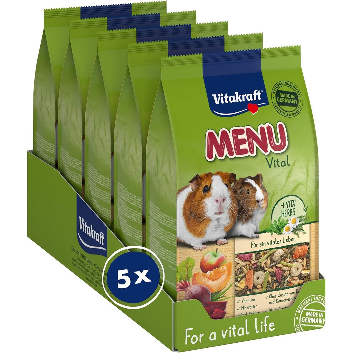 Vitakraft Menu Vital, cavia's voer, met appel en pompoen, met kruiden, zonder toegevoegde suiker (5 x 1 kg) – Vitakraft