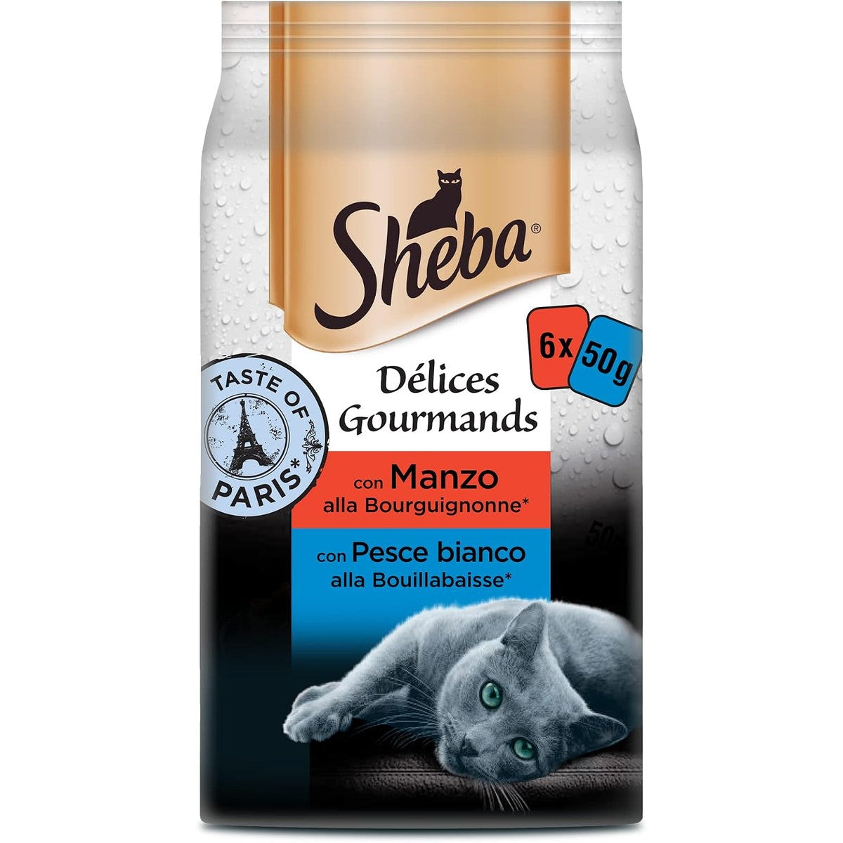 SHEBA Délices Gourmands Frisse zakjes, 6 x 50 g, 12 stuks - Taste of Paris – Sheba