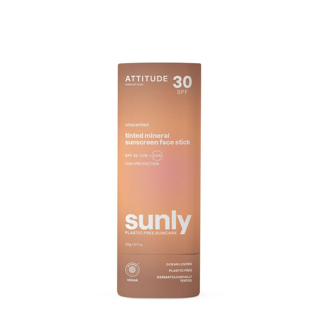 ATTITUDE Tinted Mineral Sunscreen Face Stick with Zinc Oxide, SPF 30, EWG Verified, Plastic-Free, Broad Spectrum UVA/UVB Protection, Dermatologically Tested, Vegan, Unscented, 20g – ATTITUDE