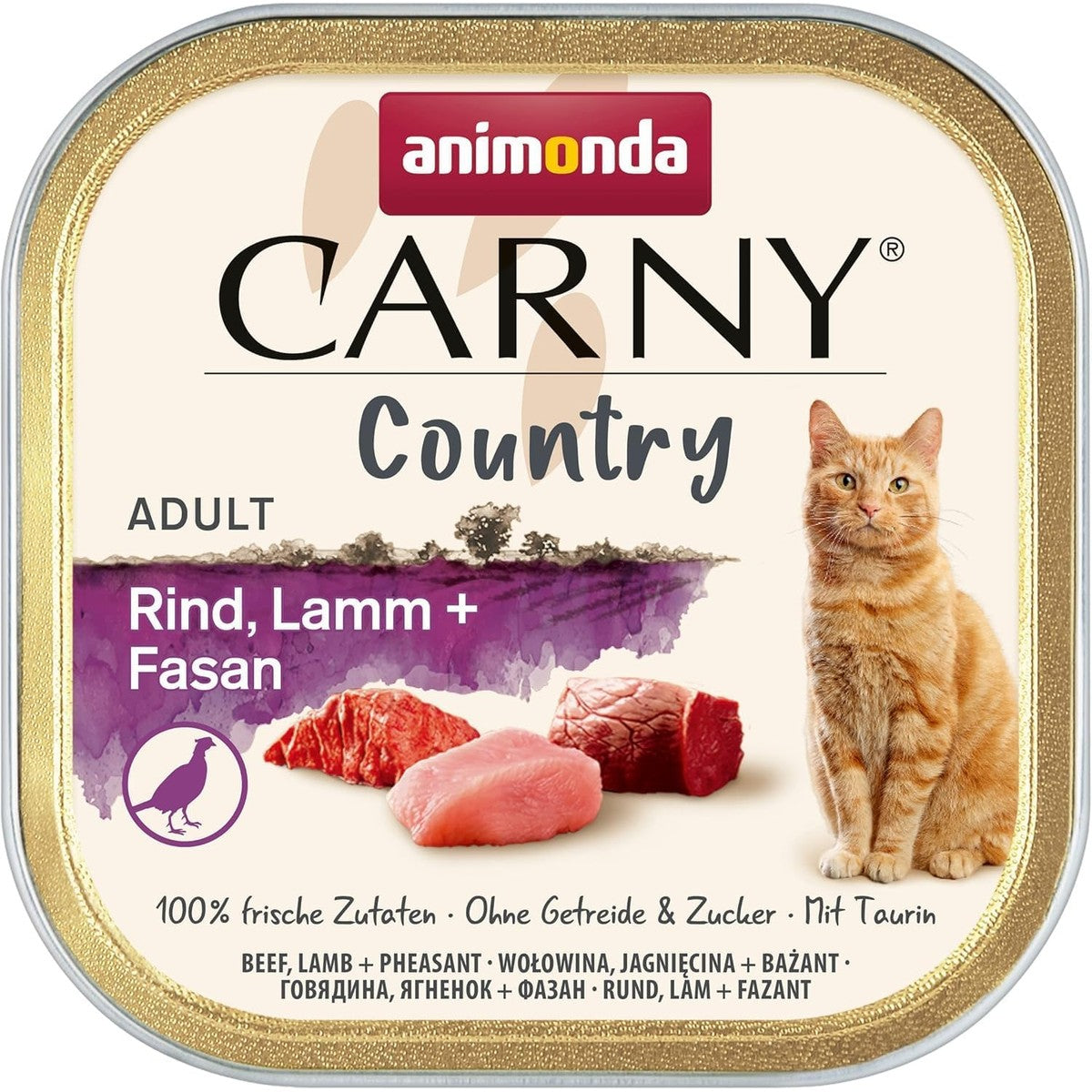 animonda Carny Country Kattenvoer nat rundvlees + lam + fazant (32 x 100 g), graanvrij natvoer voor katten zonder suiker, met verse vlezige ingrediënten – animonda Carny