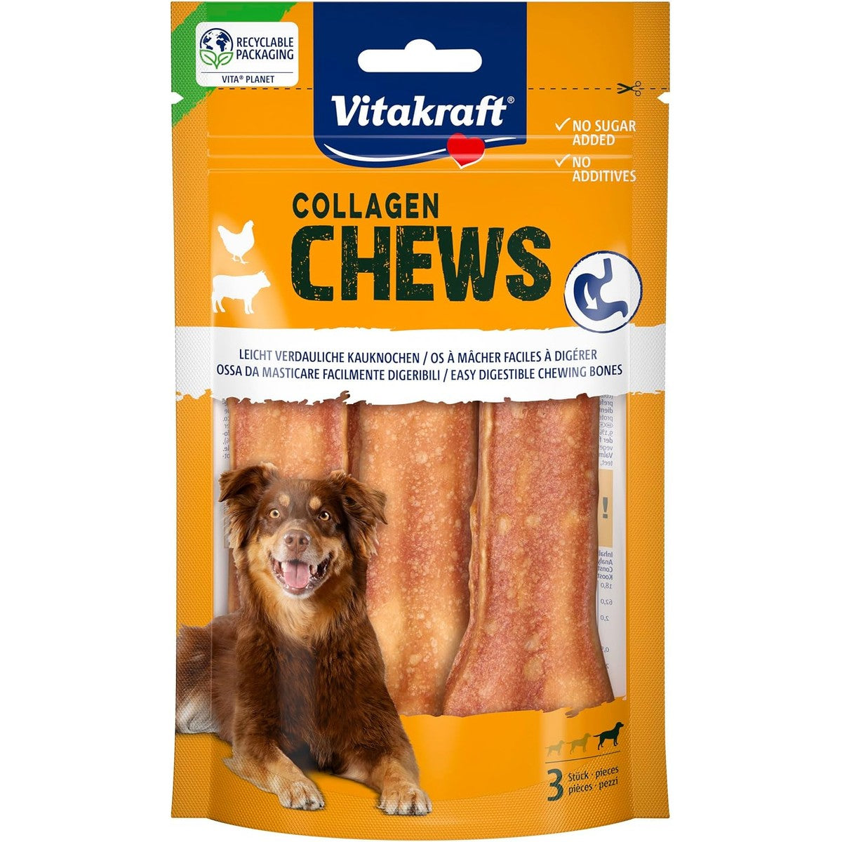 Vitakraft Collageen Chews, gemakkelijk verteerbare hondenkauwbotten, met collageen en kippenlever, zonder toevoeging van suiker (1 x 110 g) – Vitakraft