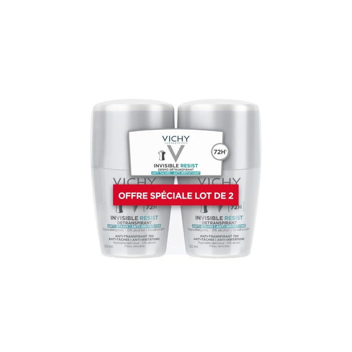 Vichy Invisible Resist Deodorant Roll-on 72h, 2 x 50 ml