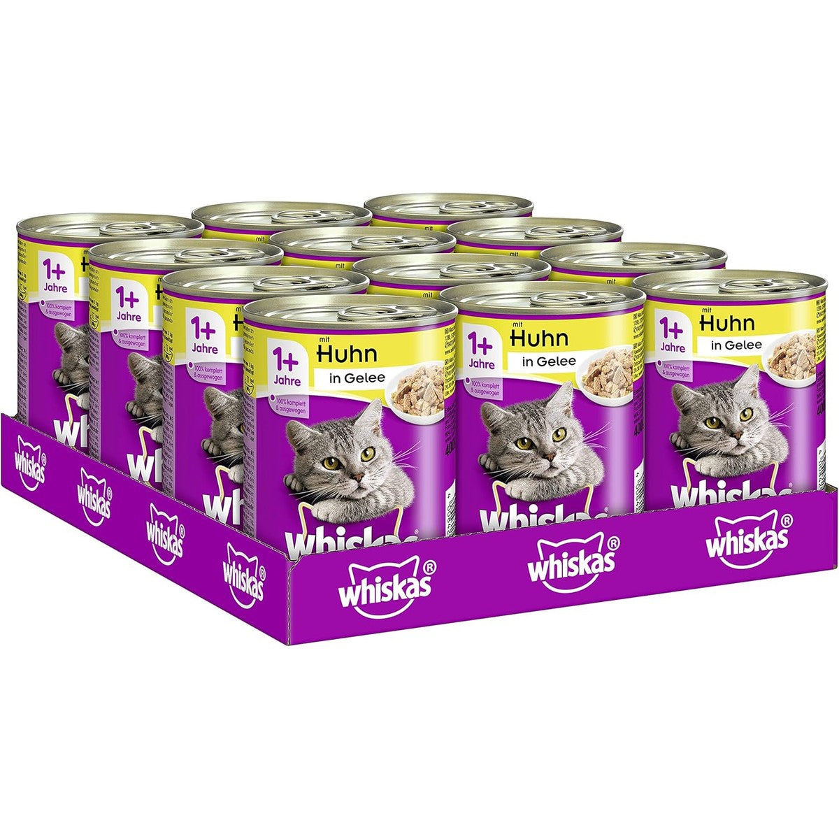 Whiskas Katzenfutter Nassfutter Adult 1+ mit Huhn in Gelee, 12 Dosen (12 x 400g) – whiskas