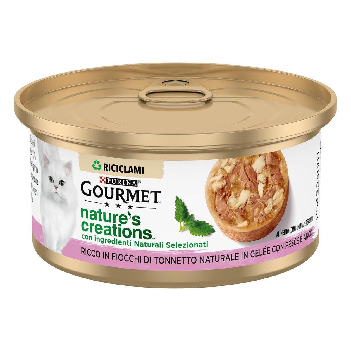 Gourmet Nature's Creations Vochtige kat, rijk aan natuurlijke tonijnvlokken en witte vis in gelei, 24 blikjes à 70 g – Gourmet Indeling: Target