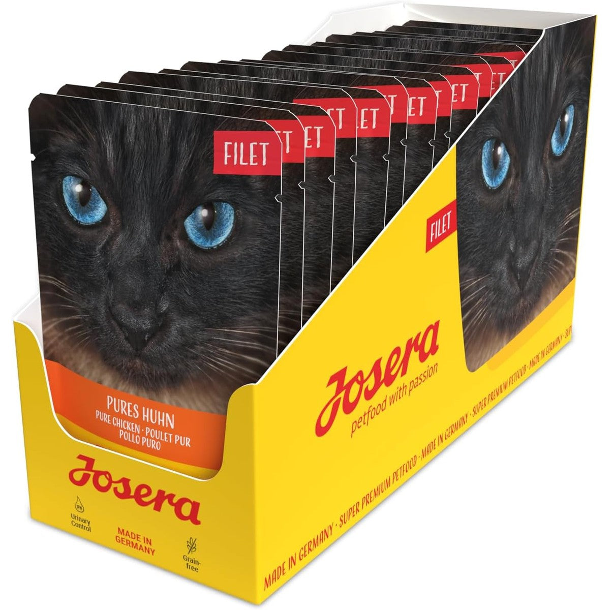 JOSERA Filet Pures kip (16 x 70 g) | Adult | Premium kattenvoer nat | Graanvrij natvoer in vershoudzak voor volwassen katten, pure kip met 40% kippenfilet, verpakking van 16 stuks – Josera