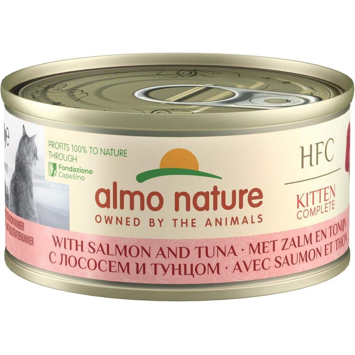 Almo Nature HFC Natvoer voor katten, compleet voor kittens met zalm en tonijn, 24 blikjes à 70 g – almo nature