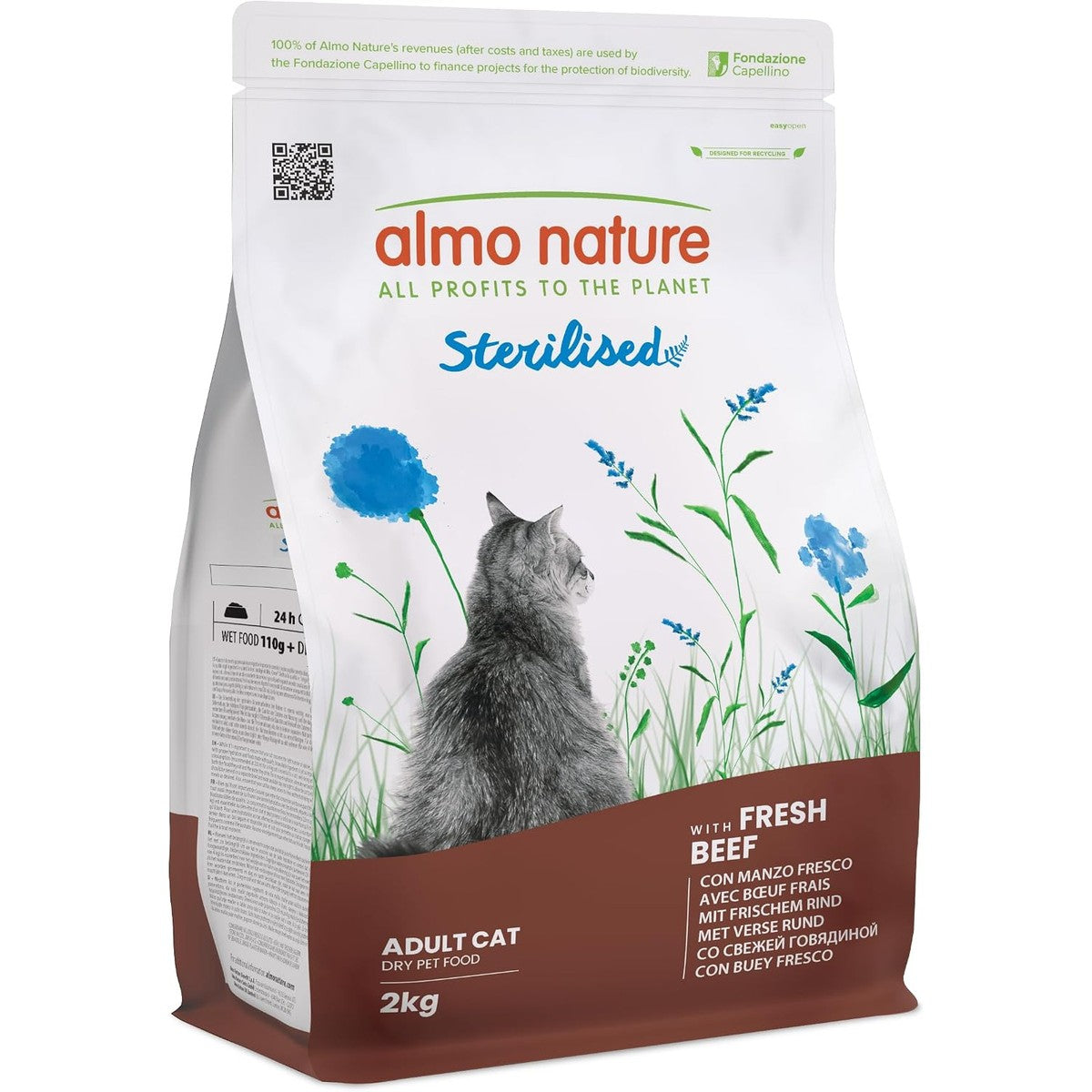 Almo Nature Sterilised Droogvoer voor gesteriliseerde katten met vers rundvlees, met laag magnesiumgehalte en vezels voor gewichtsbeheersing, zak van 2 kg – almo nature