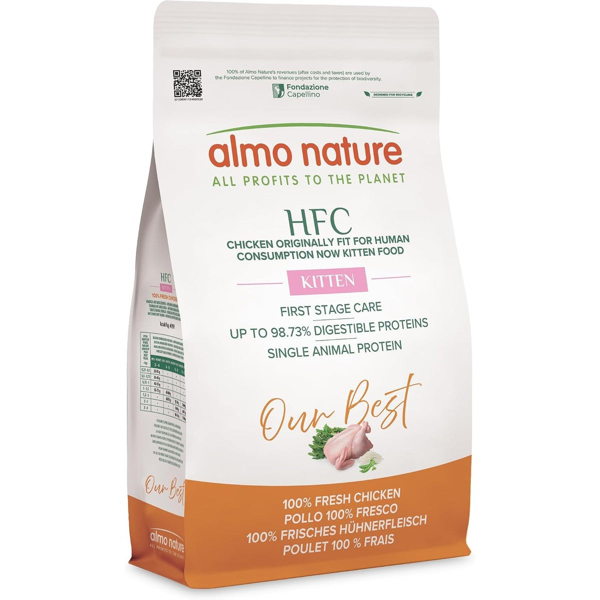 Almo Nature HFC Our Best Kitten Droogvoer voor kittens, verse kip, voor evenwichtige groei, levensmiddelenkwaliteit, glutenvrij, monoproteïne, 1,2 kg – almo nature