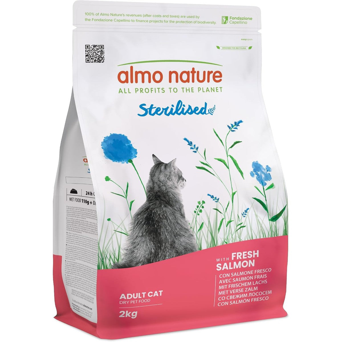 Almo Nature Sterilised Droogvoer voor gesteriliseerde katten met verse zalm, met laag magnesiumgehalte en vezels voor gewichtscontrole, zak van 2 kg – almo nature