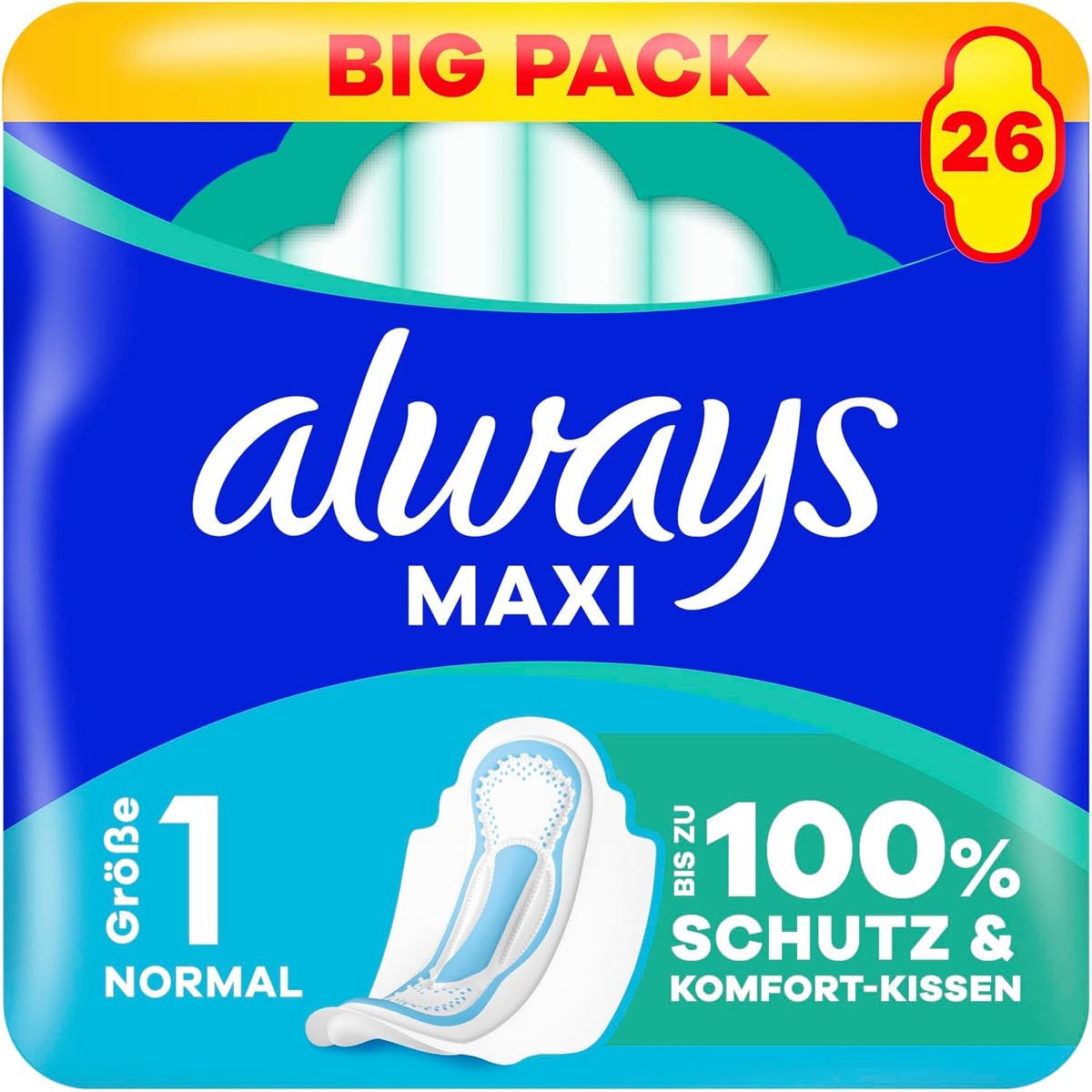 Always Maxi-maandverband maat 1 normaal met vleugels 26 stuks – Always