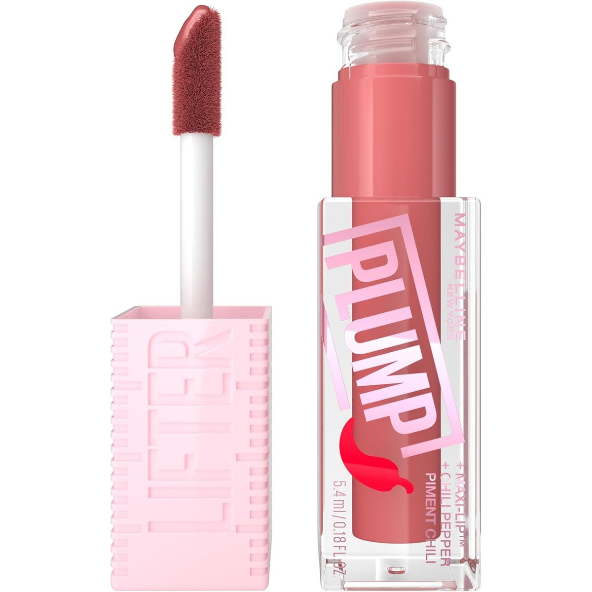 Maybelline New York Glanzende lipgloss voor zichtbaar vergrote lippen, verzachtende rimpels, met maxilip en chili, Lifter Plump, kleur: nr. 005 Peach Feaver, 1 x 5,4 ml – MAYBELLINE