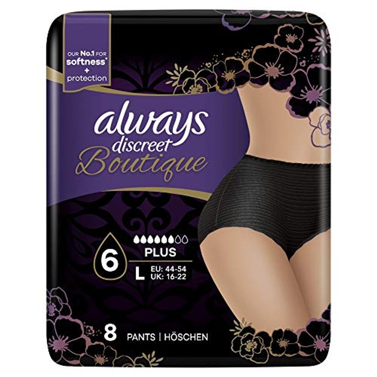 Always Discreet Boutique Pants Plus zwart maat L 2 x 8 stuks – Always Discreet