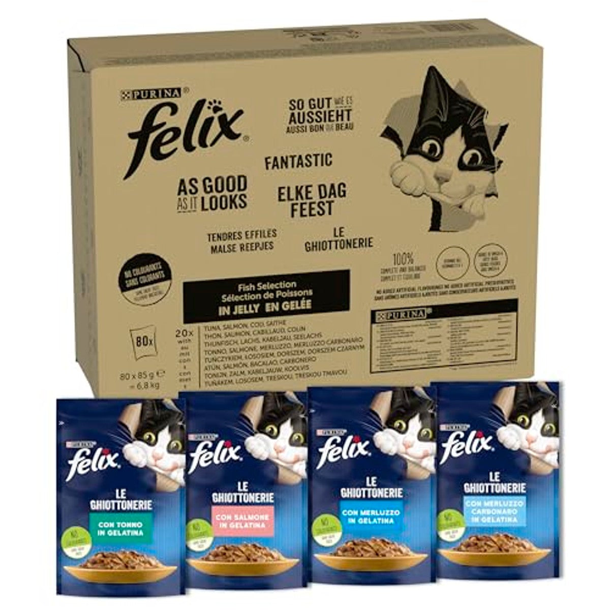 Felix Ghiottonerie tonijn, zalm, kabeljauw – 80 zakjes à 3 x 85 g - Voordeelverpakking