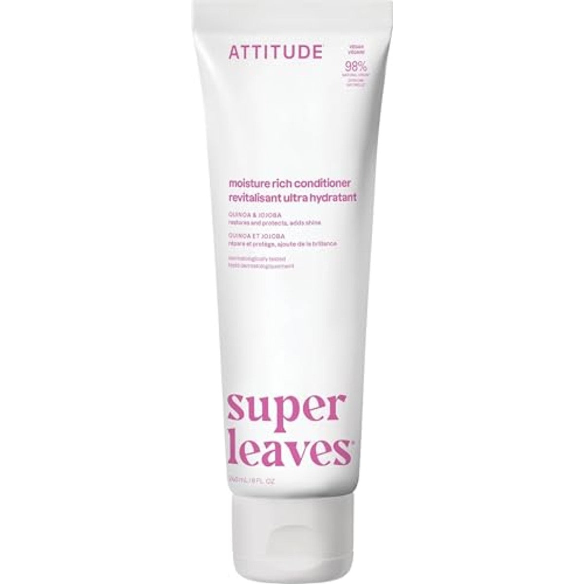 ATTITUDE Moisture Rich Hair Conditioner, voor droog en beschadigd haar, natuurlijke afgeleide ingrediënten, veganistische detangler, dermatologisch getest, quinoa en jojoba, 240 ml – ATTITUDE