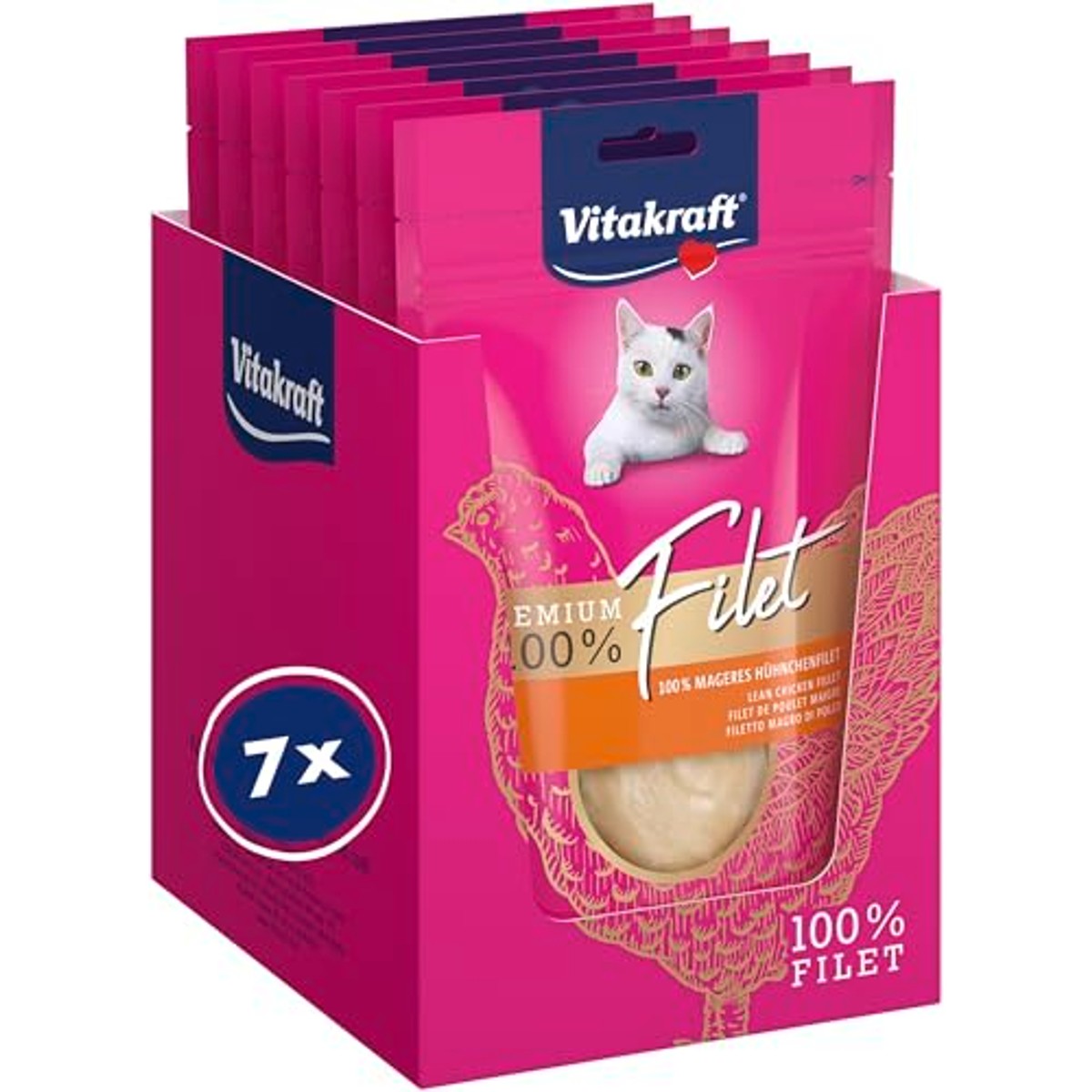 Vitakraft Premium, kattenlekkernijen, magere kipfilet, voorraadmaat, hypoallergeen, zonder toevoeging van granen (7 x 70 g) – Vitakraft