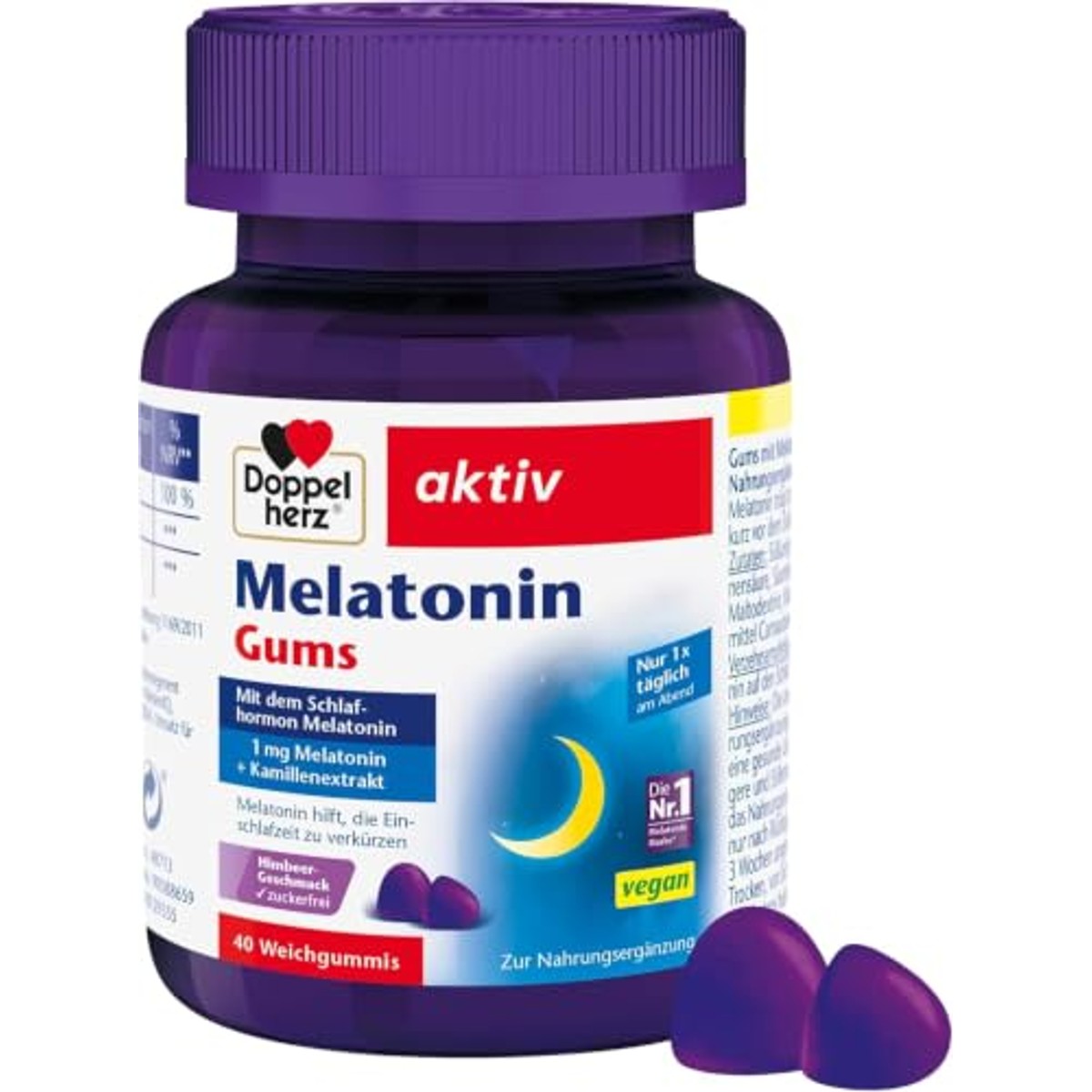 Doppelherz Melatonine Gums Suikervrij Framboos 40 stuks 120 g - 3-pack