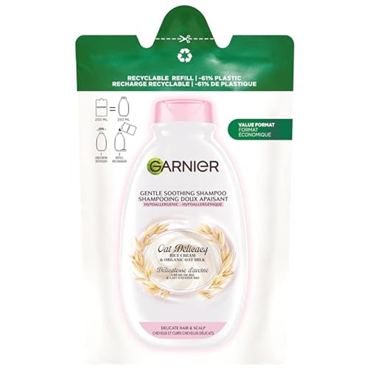 Garnier Echte Schatten Zachte Havermout Shampoo Navulling 3 x 250 ml - Voordeelverpakking