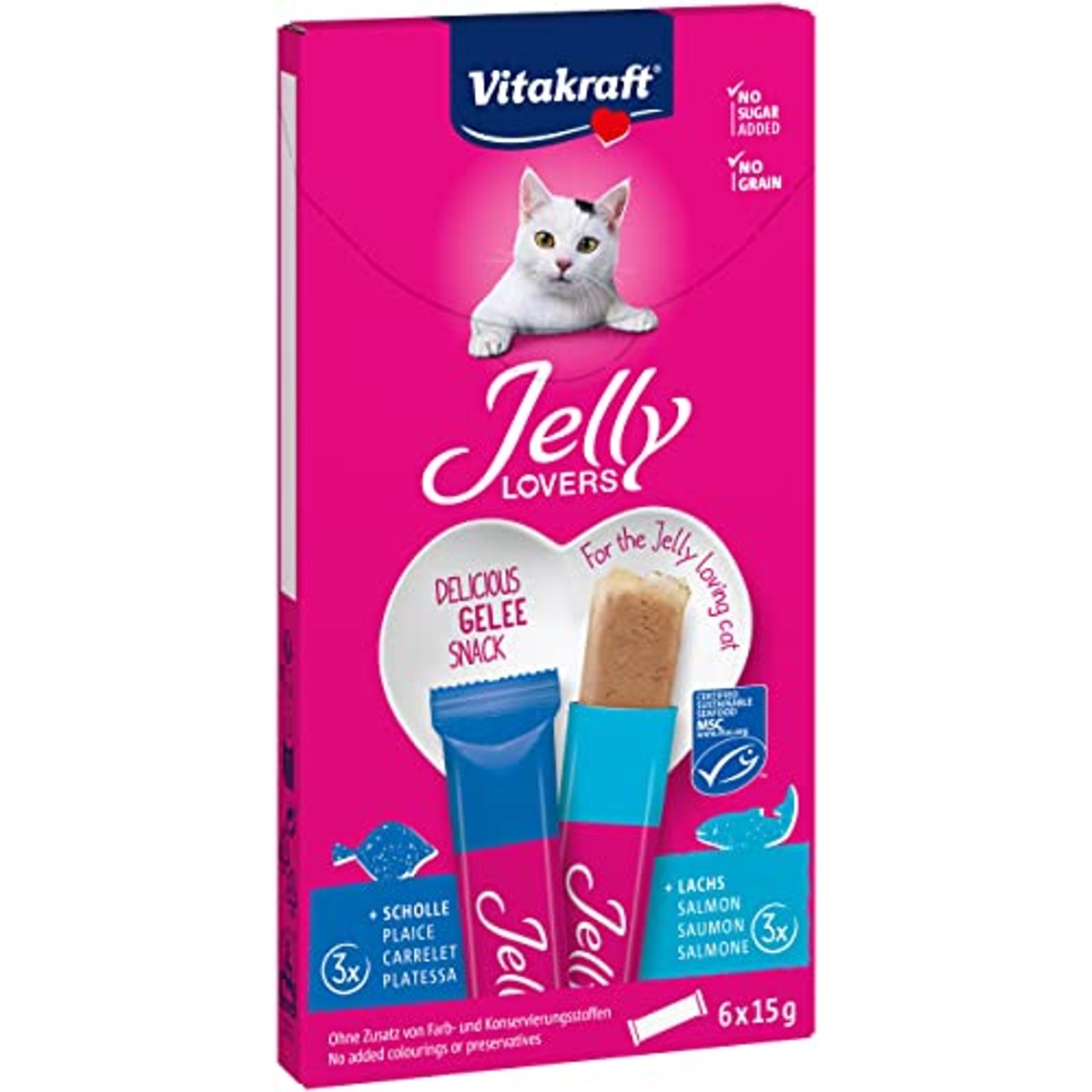 Vitakraft Jelly Lovers kattensnack zalm & schol 6 x 15 g - 3-pack