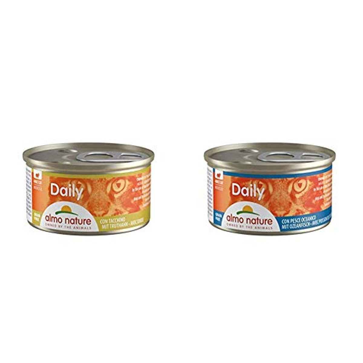 Daily Kattenvoer, mousse met kalkoen (24 x 85 g) en voer mousse met oceaanvis (24 x 85 g) – almo nature