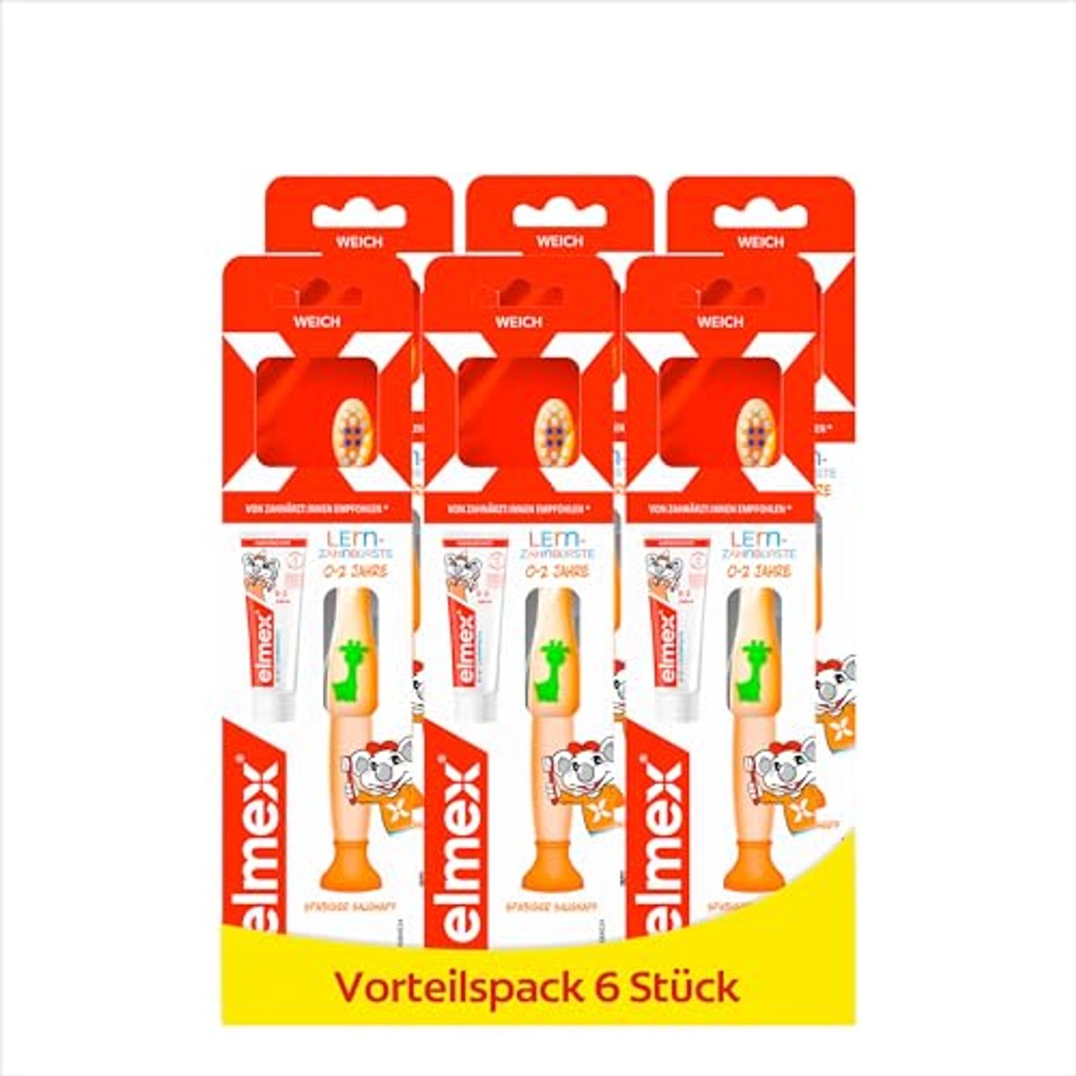 ELMEX leertandenborstel met kindertandpasta 12 ml, 6-pack – ELMEX